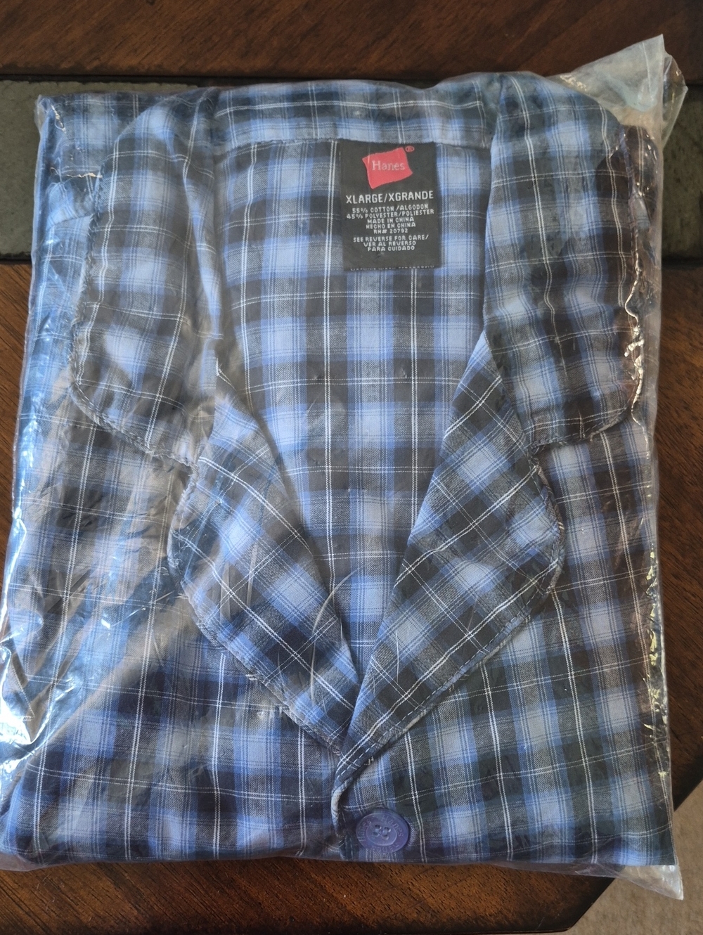 Hanes Blue and Navy Plaid Lightweight Cotton Pajamas